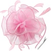 DRESHOW Fascinators Hat Tea Party Headwear Ribbons Feathers on a Headband and a Clip for Women(Light Pink)