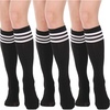 3 Pairs Knee High Socks: Striped Black