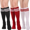3 Pairs Knee High Socks: White/Red/Black