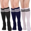 3 Pairs Striped Knee High: Black  White  Navy Blue