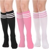 3 Pairs Striped Knee High: Pink  White  Black