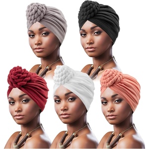 DRESHOW 5 Pack Knotted Headwraps for Women African Turban Pre-Knotted Beanie Headwraps Hair Covers(5 Pcs Donut Flower: Gorgeous)
