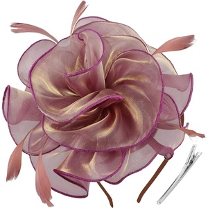 DRESHOW Fascinators Hat Tea Party Headwear Ribbons Feathers on a Headband and a Clip for Women(1 Pc: Dusty Rose With Gold Shimmer)
