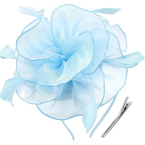DRESHOW Fascinators Hat Tea Party Headwear Ribbons Feathers on a Headband and a Clip for Women(8.2″ / Sky Blue)