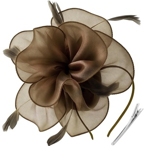 DRESHOW Fascinators Hat Tea Party Headwear Ribbons Feathers on a Headband and a Clip for Women(Brown)