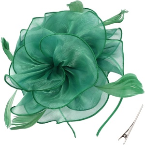 DRESHOW Fascinators Hat Tea Party Headwear Ribbons Feathers on a Headband and a Clip for Women(Dark Green)