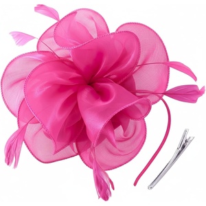 DRESHOW Fascinators Hat Tea Party Headwear Ribbons Feathers on a Headband and a Clip for Women(Deeppink)