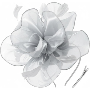 DRESHOW Fascinators Hat Tea Party Headwear Ribbons Feathers on a Headband and a Clip for Women(Gray)