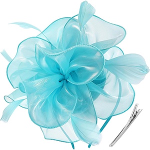 DRESHOW Fascinators Hat Tea Party Headwear Ribbons Feathers on a Headband and a Clip for Women(Light Blue)