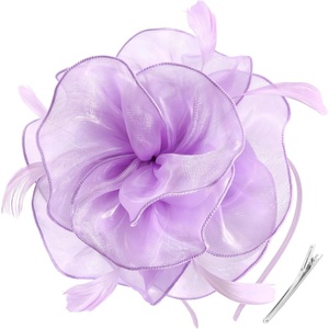 DRESHOW Fascinators Hat Tea Party Headwear Ribbons Feathers on a Headband and a Clip for Women(Light Purple)