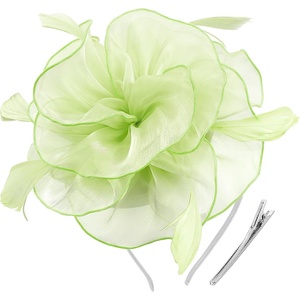 DRESHOW Fascinators Hat Tea Party Headwear Ribbons Feathers on a Headband and a Clip for Women(Pea Green)
