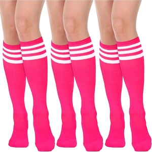 DRESHOW Women’s Knee High Socks Seamless Toe Stripe Tube Knee Socks 3 Pairs(3 Pairs Knee High: Fuchsia)