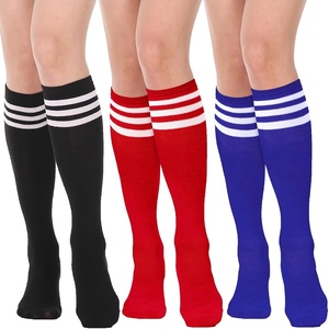 DRESHOW Women’s Knee High Socks Seamless Toe Stripe Tube Knee Socks 3 Pairs(3 Pairs Knee High: Red  Sapphire Blue  Black)