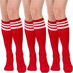 DRESHOW Women’s Knee High Socks Seamless Toe Stripe Tube Knee Socks 3 Pairs(3 Pairs Knee High: Red)