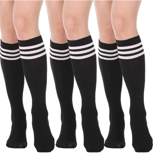 DRESHOW Women’s Knee High Socks Seamless Toe Stripe Tube Knee Socks 3 Pairs(3 Pairs Knee High Socks: Striped Black)