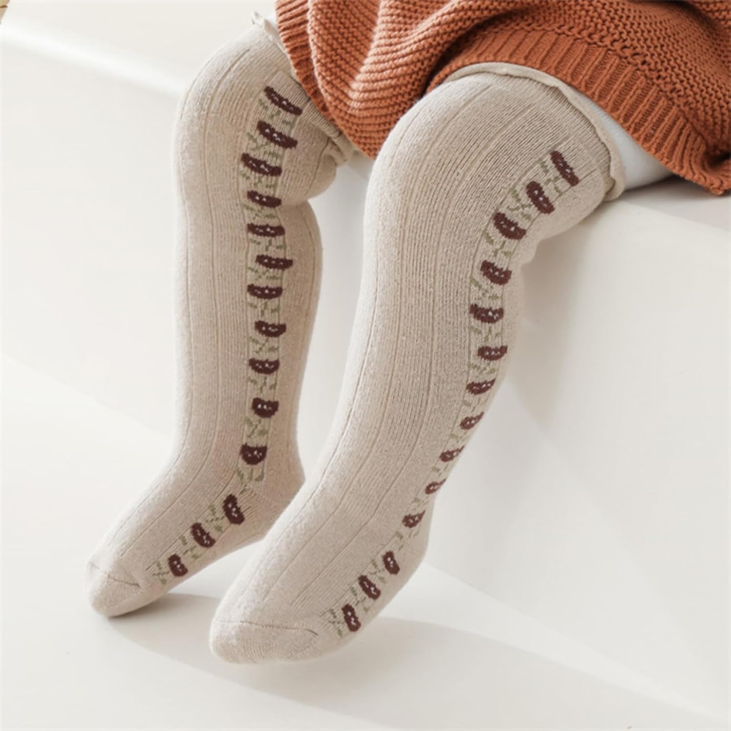 image:imageBQUBO Baby Knee High Sock Newborn Toddler Kids Girl Dress Socks Baby Knit Stocking Cotton Infant Bow Socks for 07 Years5 Pairs Floral Beige White Pink Coffee Khaki