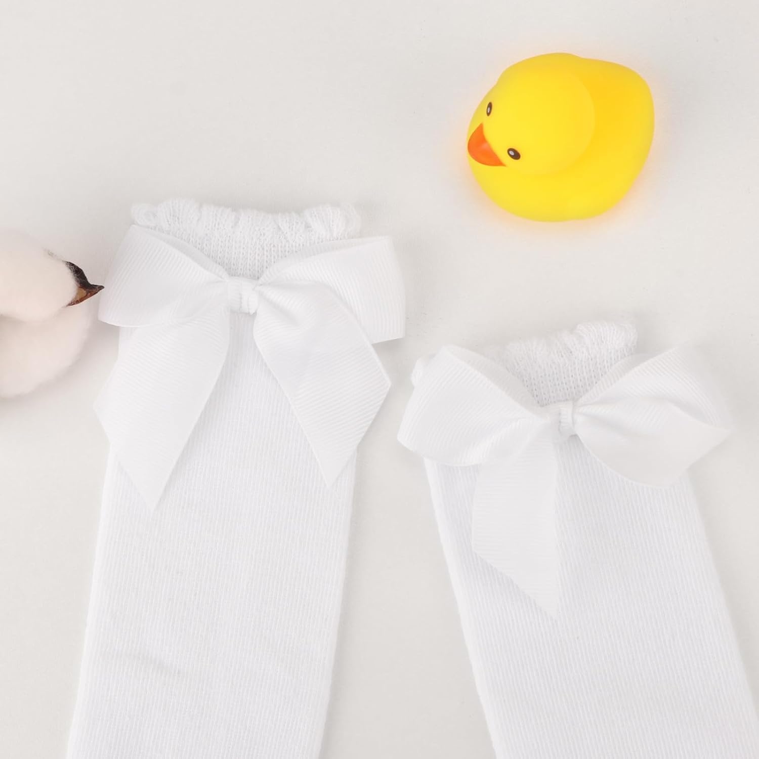 image:imageBQUBO Baby Knee High Sock Newborn Toddler Kids Girl Dress Socks Baby Knit Stocking Cotton Infant Bow Socks for 07 Years5 Pairs Plain White