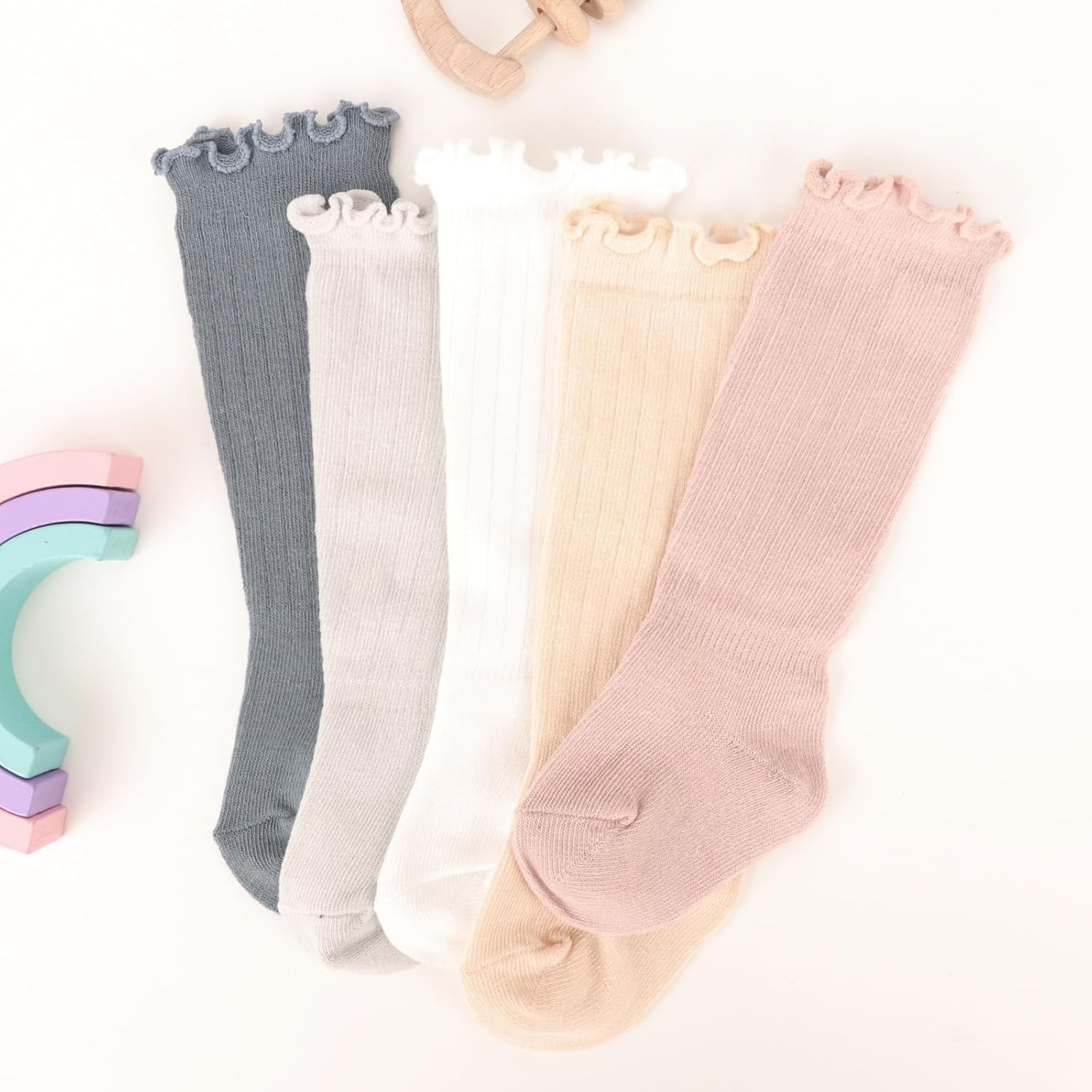 image:imageBQUBO Baby Knee High Sock Newborn Toddler Kids Girl Dress Socks Baby Knit Stocking Cotton Infant Bow Socks for 07 Years5 Pairs White Cream Bean Pink Light Grey Navy Blue