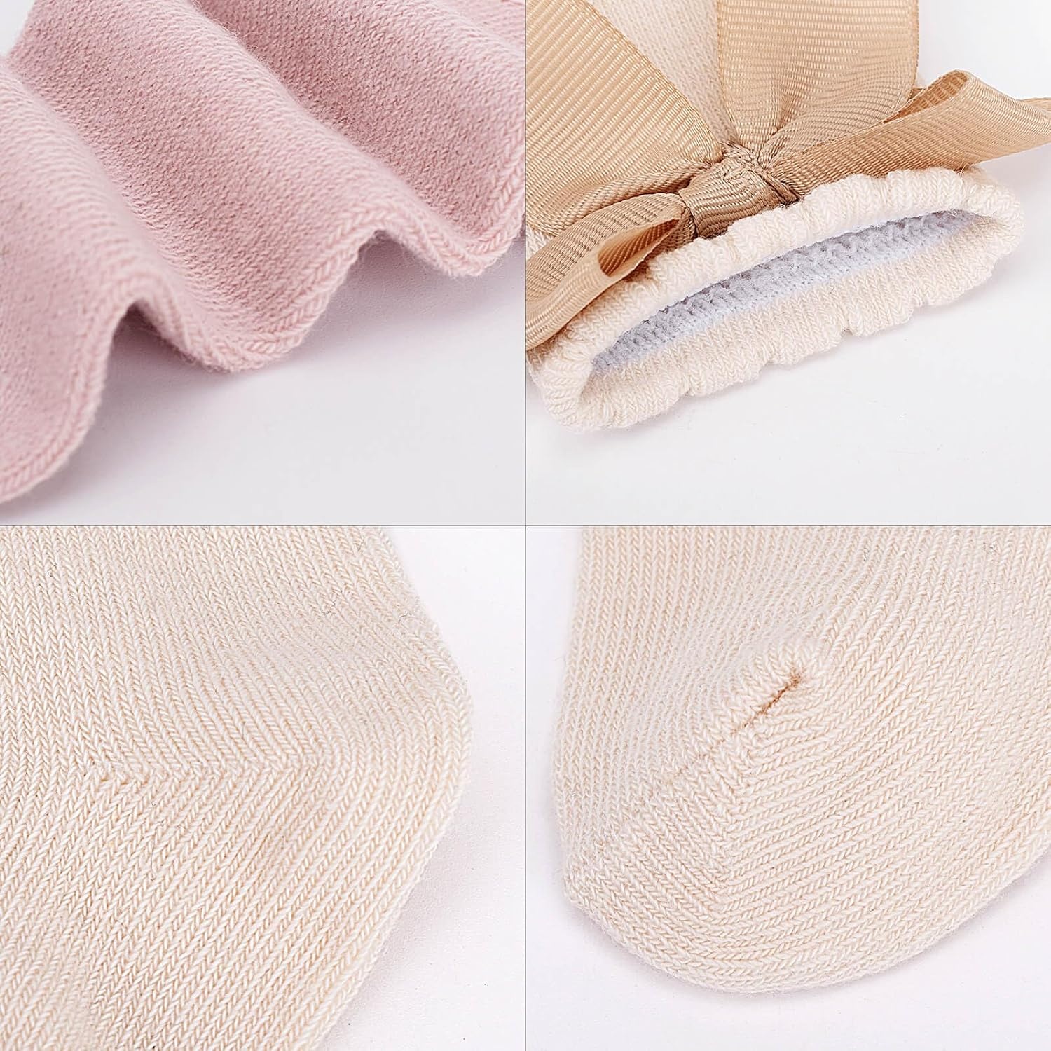 image:imageBQUBO Baby Knee High Sock Newborn Toddler Kids Girl Dress Socks Baby Knit Stocking Cotton Infant Bow Socks for 07 Years5 Pairs White Pink Beige Brown Black