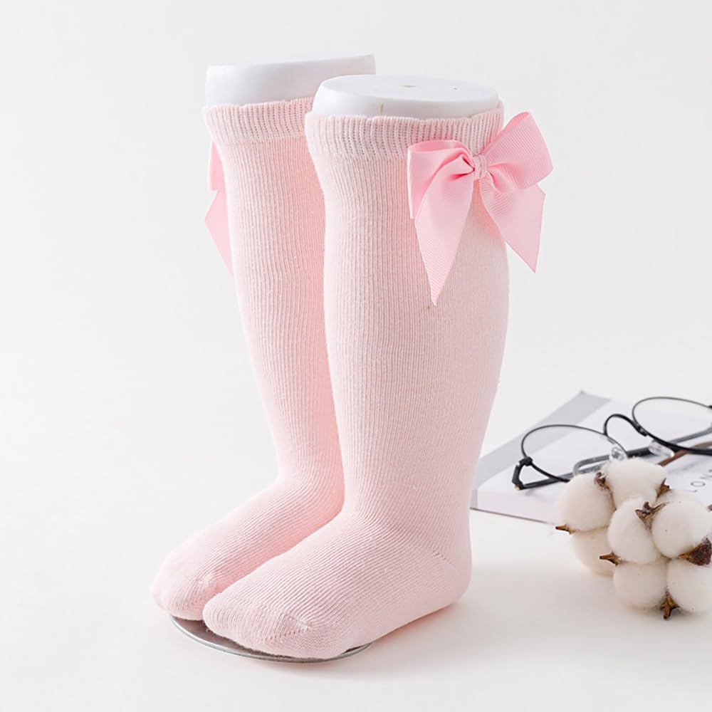 image:imageBQUBO Baby Knee High Sock Newborn Toddler Kids Girl Dress Socks Baby Knit Stocking Cotton Infant Bow Socks for 07 Years5 Pairs WhiteLight PinkRedGreenBlack
