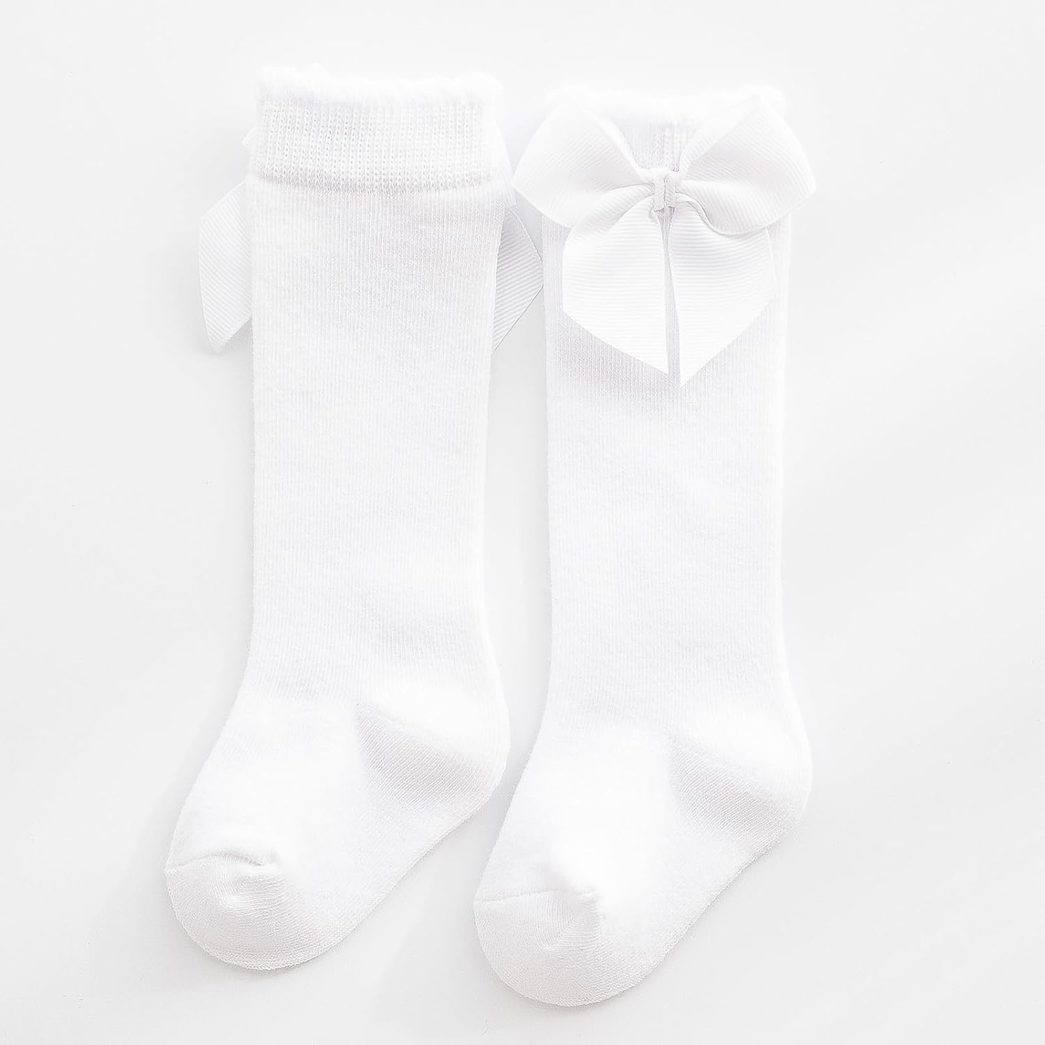 image:imageBQUBO Baby Knee High Sock Newborn Toddler Kids Girl Dress Socks Baby Knit Stocking Cotton Infant Bow Socks for 07 Years5 Pairs Wine Bean Pink White Light Grey Light Pink