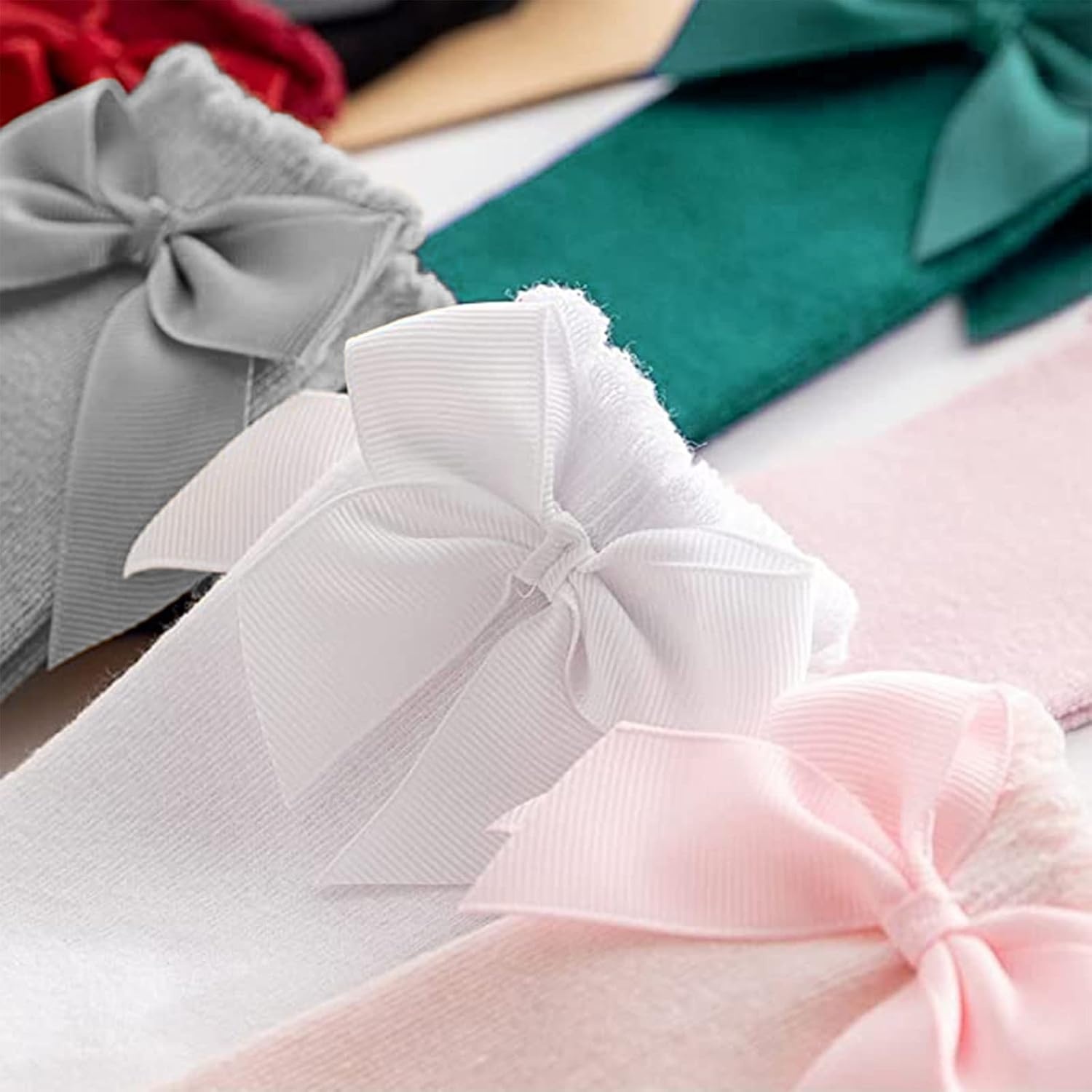 image:imageBQUBO Baby Knee High Sock Newborn Toddler Kids Girl Dress Socks Baby Knit Stocking Cotton Infant Bow Socks for 07 Years5 Pairs Wine Bean Pink White Light Grey Light Pink
