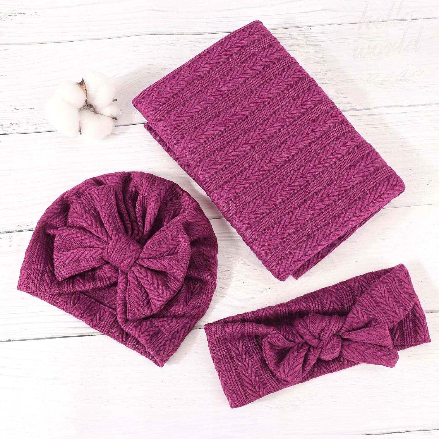 image:imageBQUBO Newborn Receiving Blankets Cotton Warm Sleepsack with Mittens amp Bow Hats Hospital Baby Swaddling Shower Gift3 Set Plain Bow Hat Mitten Blanket M