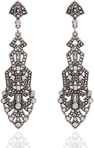 image:imageDRESHOW 1920s Great Gatsby Accessories for Women Flapper Headpiece Headband Gloves Costume Harlem Nights Accessories Set1920s Gatsby Black Silver Long Feather Set