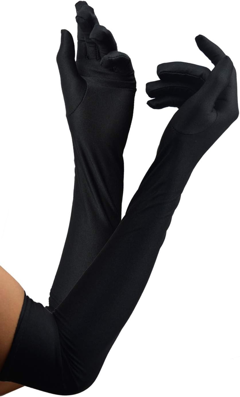 image:imageDRESHOW 1920s Great Gatsby Accessories for Women Flapper Headpiece Headband Gloves Costume Harlem Nights Accessories Set1920s Gatsby Black Silver Long Feather Set