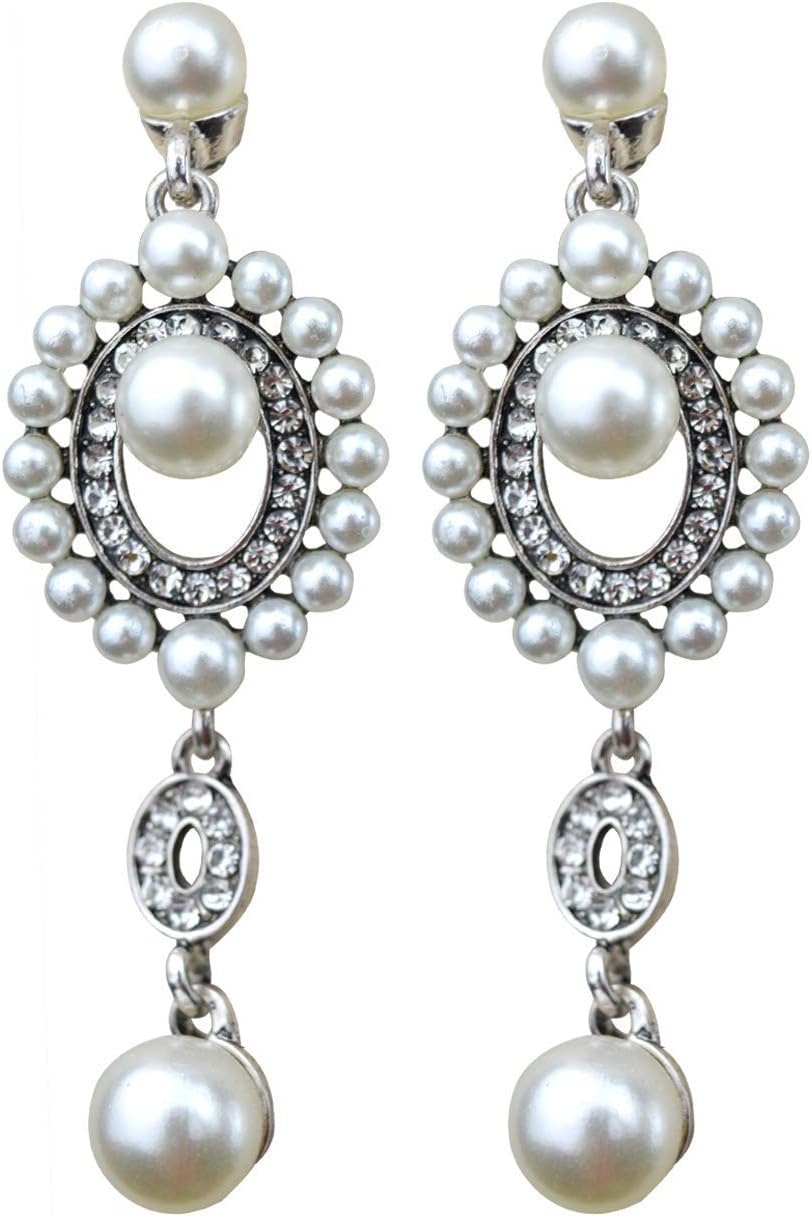 image:imageDRESHOW 1920s Great Gatsby Accessories for Women Flapper Headpiece Headband Gloves Costume Harlem Nights Accessories Set1920s Gatsby Black Silver Pearl Drop Earrings Set