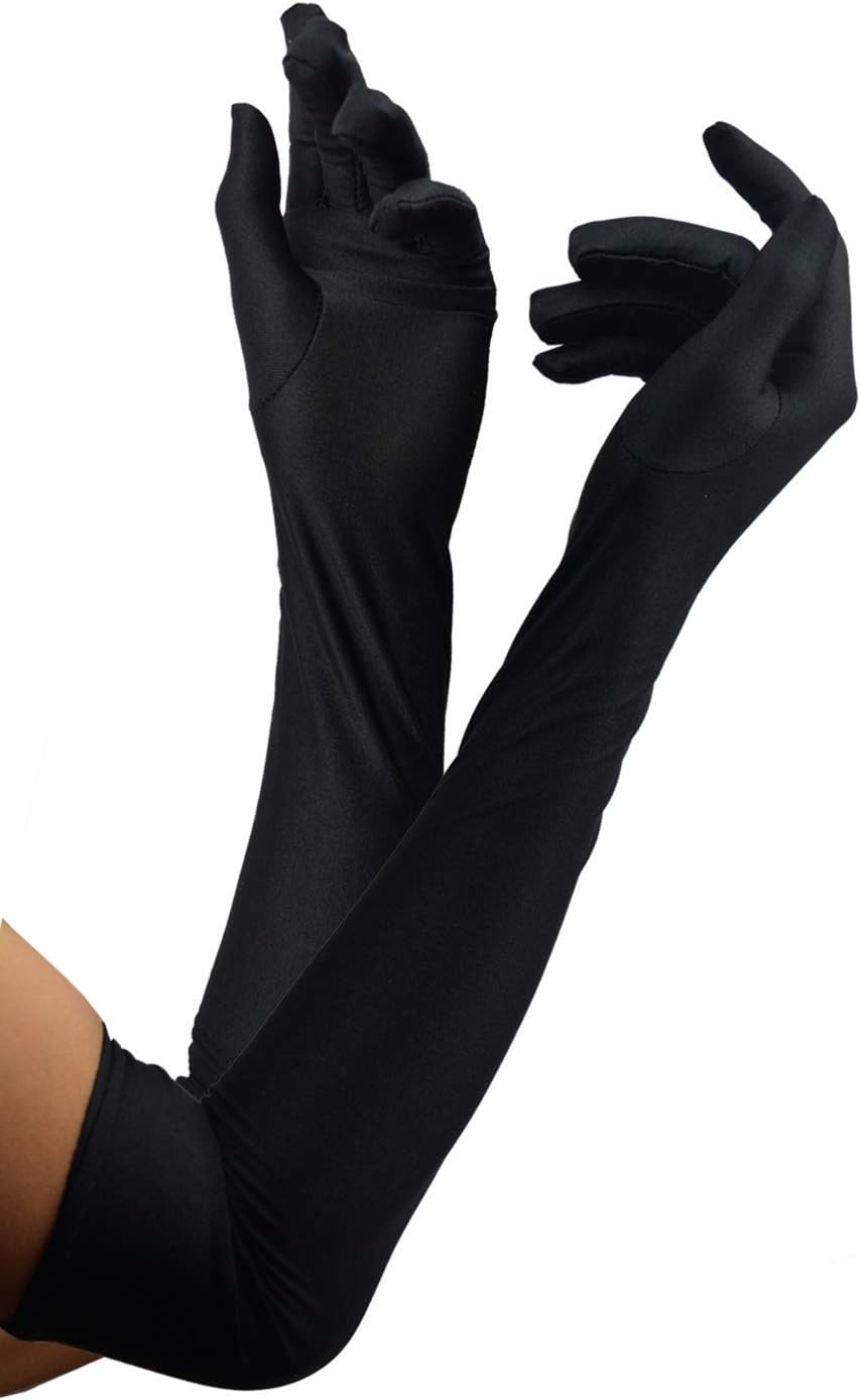 image:imageDRESHOW 1920s Great Gatsby Accessories for Women Flapper Headpiece Headband Gloves Costume Harlem Nights Accessories Set1920s Gatsby Black Silver Pearl Drop Earrings Set