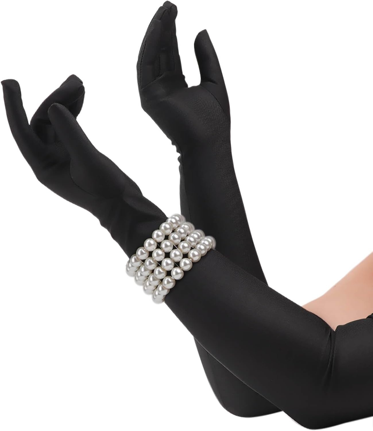 image:imageDRESHOW 1920s Great Gatsby Accessories for Women Flapper Headpiece Headband Gloves Costume Harlem Nights Accessories Set5 Pcs Set Style 2 Black