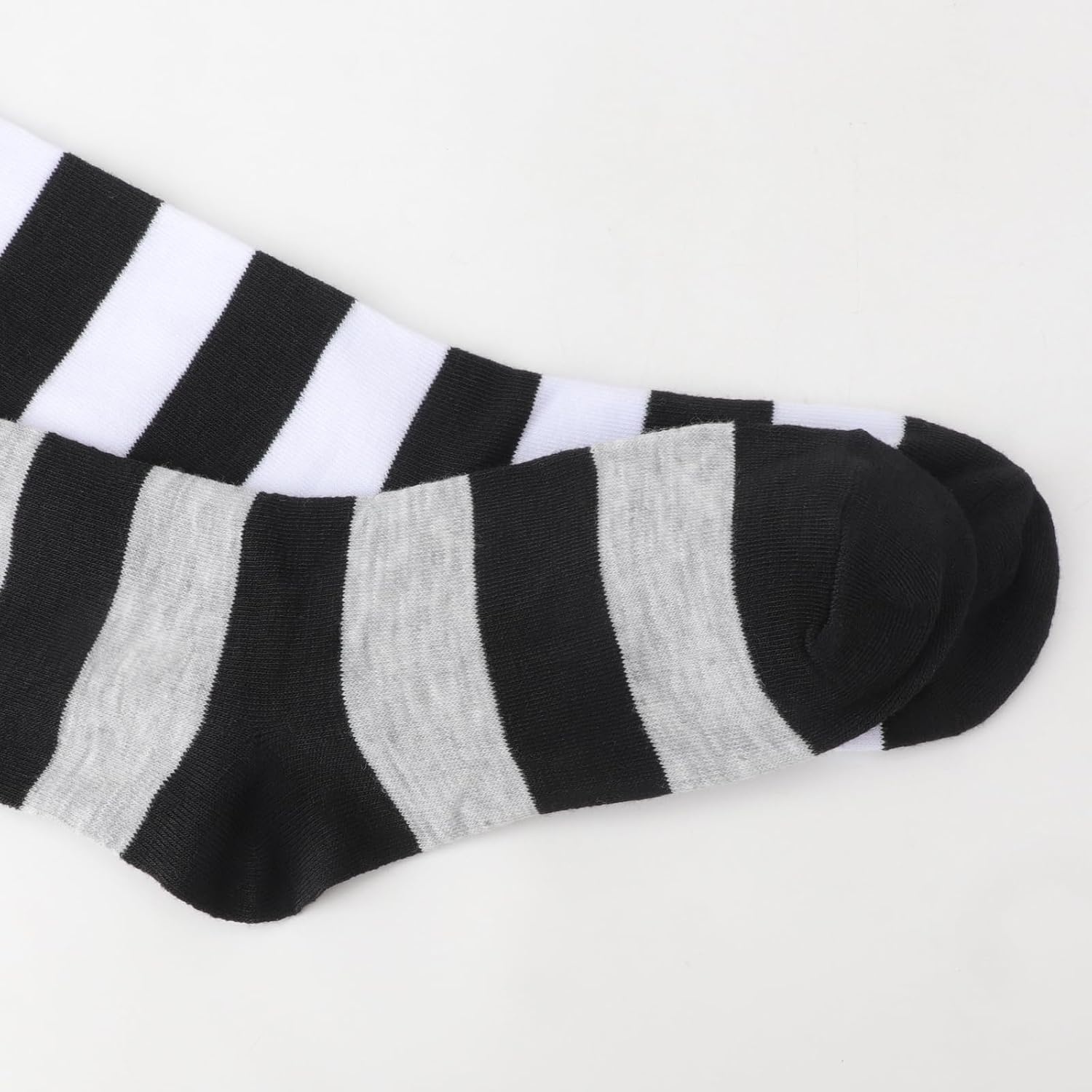 image:imageDRESHOW 6 Pairs High Thigh Socks Striped Over Knee Thin Tights Long Stocking for Women Leg Warmer6 Pairs Black White Black Grey White Light Grey Dark Grey Black