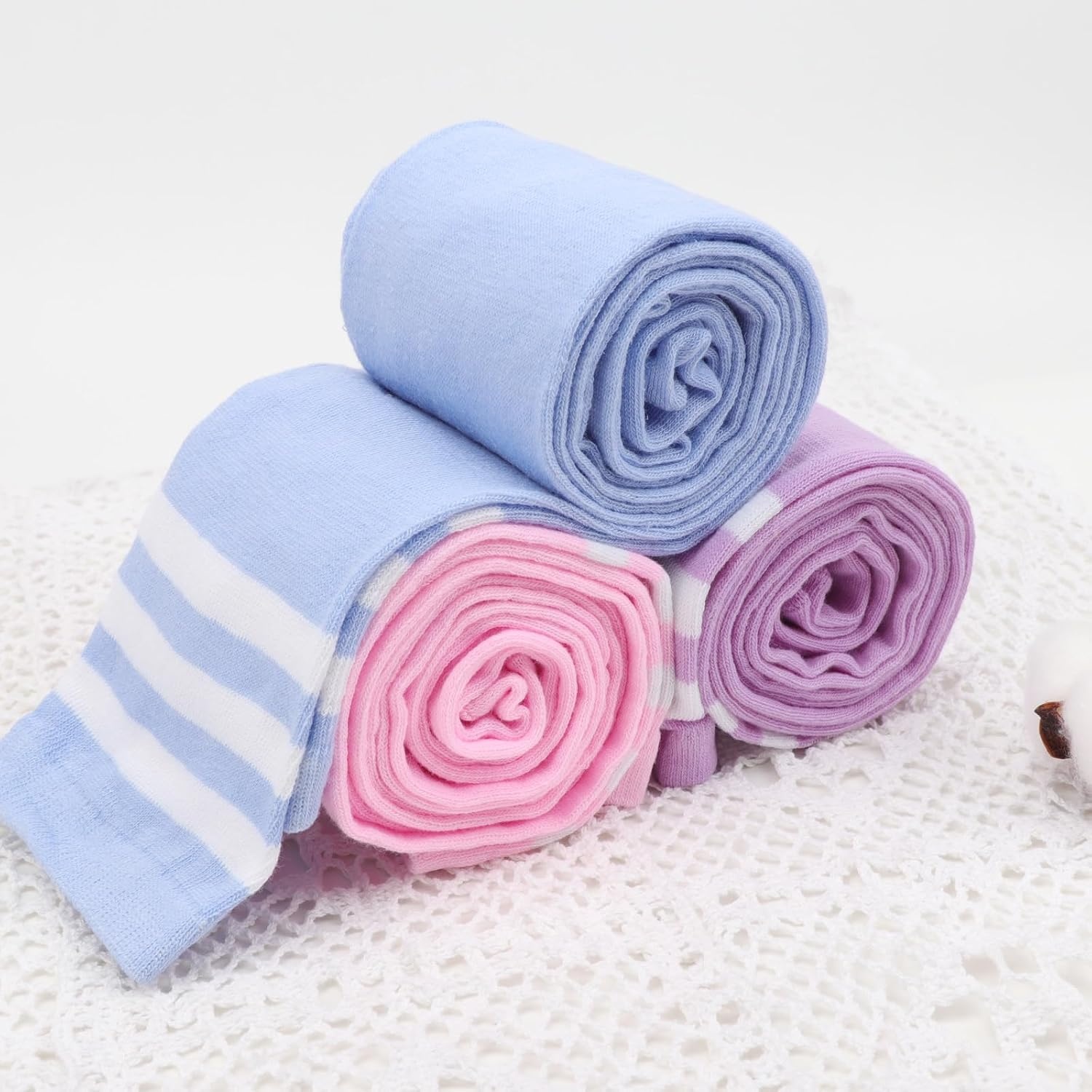 image:imageDRESHOW 6 Pairs High Thigh Socks Striped Over Knee Thin Tights Long Stocking for Women Leg Warmer6 Pairs Extra Long Light Purple Pale Lake Blue Pink WhitepinkBlack Black