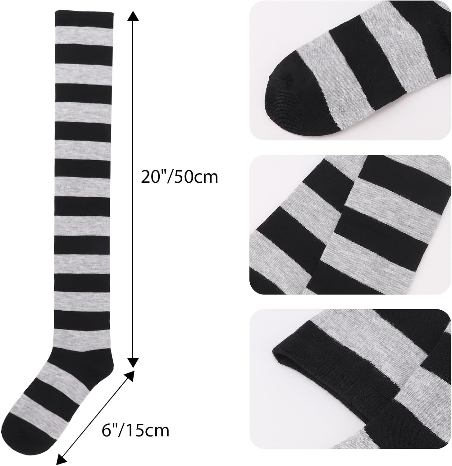 image:imageDRESHOW 6 Pairs High Thigh Socks Striped Over Knee Thin Tights Long Stocking for Women Leg Warmer6 Pairs Pink Purple Orange Green Grey Red