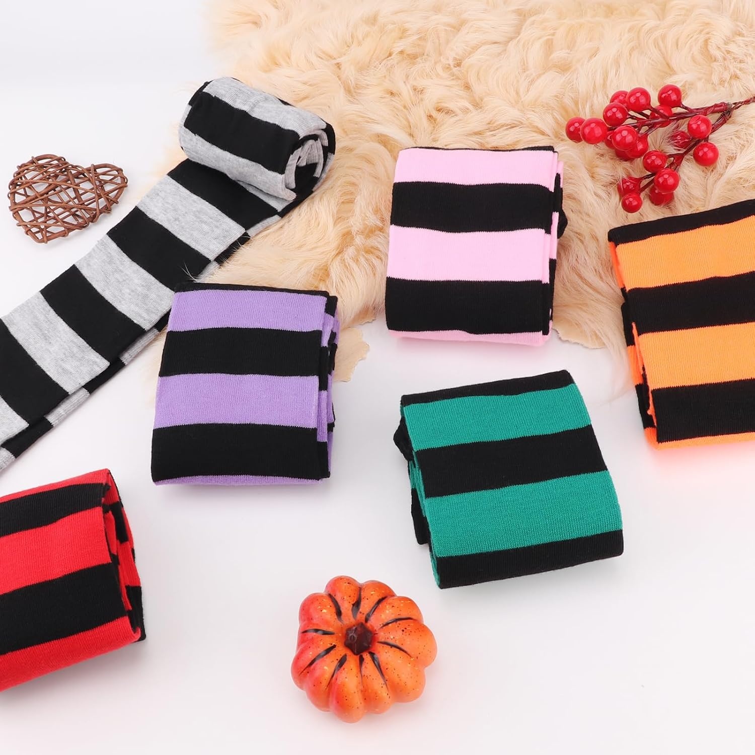 image:imageDRESHOW 6 Pairs High Thigh Socks Striped Over Knee Thin Tights Long Stocking for Women Leg Warmer6 Pairs Pink Purple Orange Green Grey Red