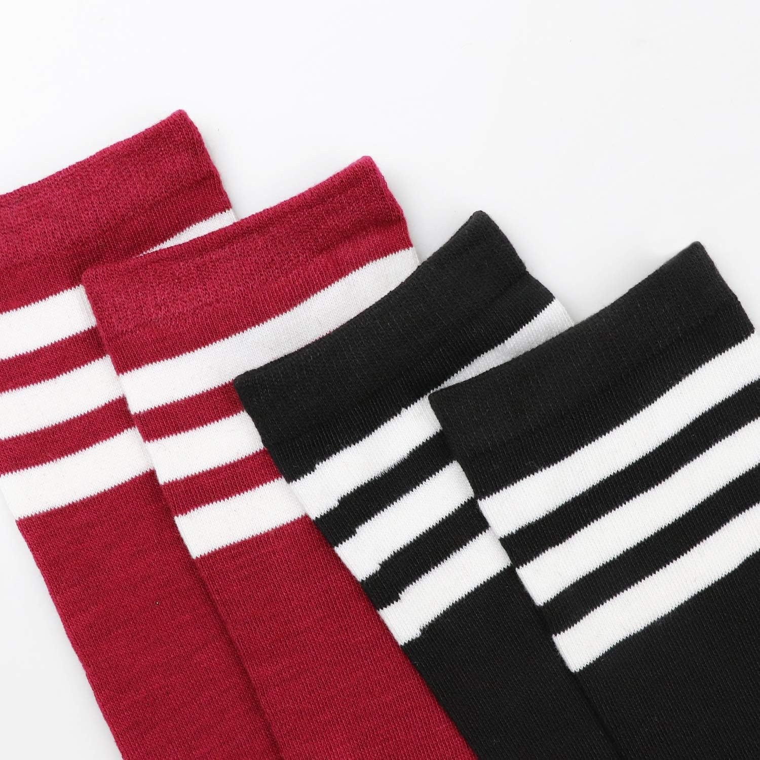 image:imageDRESHOW 6 Pairs High Thigh Socks Striped Over Knee Thin Tights Long Stocking for Women Leg Warmer6 Pairs White Black Navy Wine Red