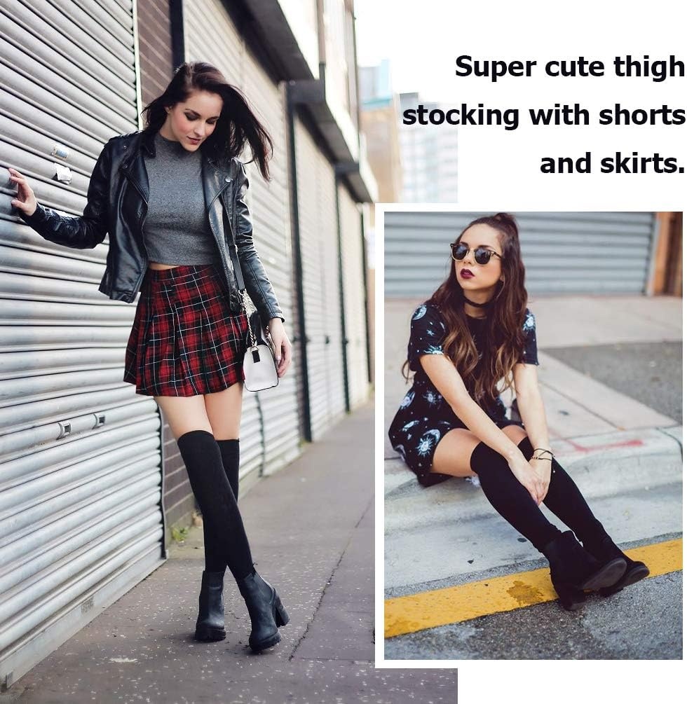 image:imageDRESHOW 6 Pairs High Thigh Socks Striped Over Knee Thin Tights Long Stocking for Women Leg Warmer6 Pairs White Light Gray Gray Burgundy Black Mustard