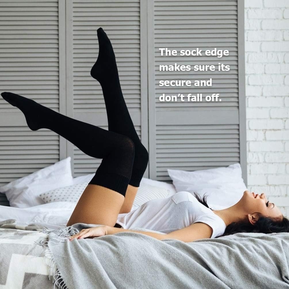 image:imageDRESHOW 6 Pairs High Thigh Socks Striped Over Knee Thin Tights Long Stocking for Women Leg Warmer6 Pairs White Light Gray Gray Burgundy Black Mustard
