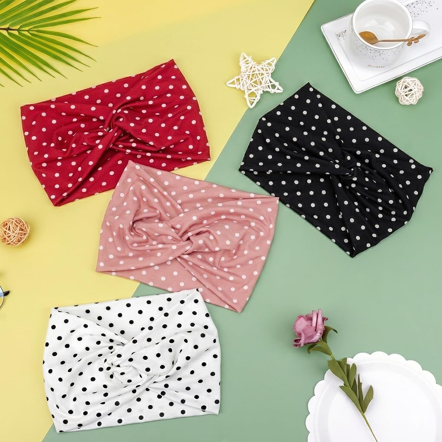 image:imageDRESHOW 8 Pack Headbands for Women Yoga Knotted Headbands Elastic Criss Cross Hair Accessories Sports Head Wrap Non Slip08 Pcs Polka Dot Style a