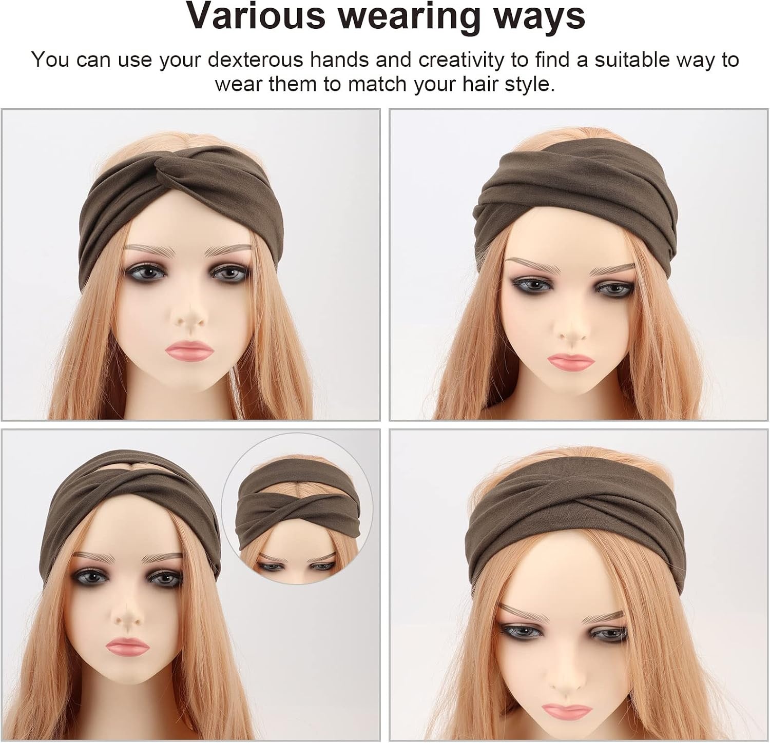 image:imageDRESHOW 8 Pack Headbands for Women Yoga Knotted Headbands Elastic Criss Cross Hair Accessories Sports Head Wrap Non Slip8 Pack Cross D