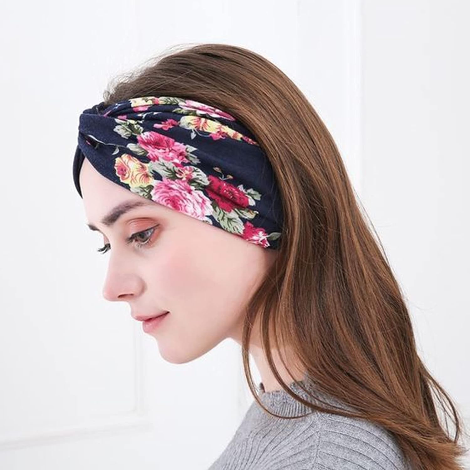 image:imageDRESHOW 8 Pack Headbands for Women Yoga Knotted Headbands Elastic Criss Cross Hair Accessories Sports Head Wrap Non Slip8 Pack Flower Printed Cross B