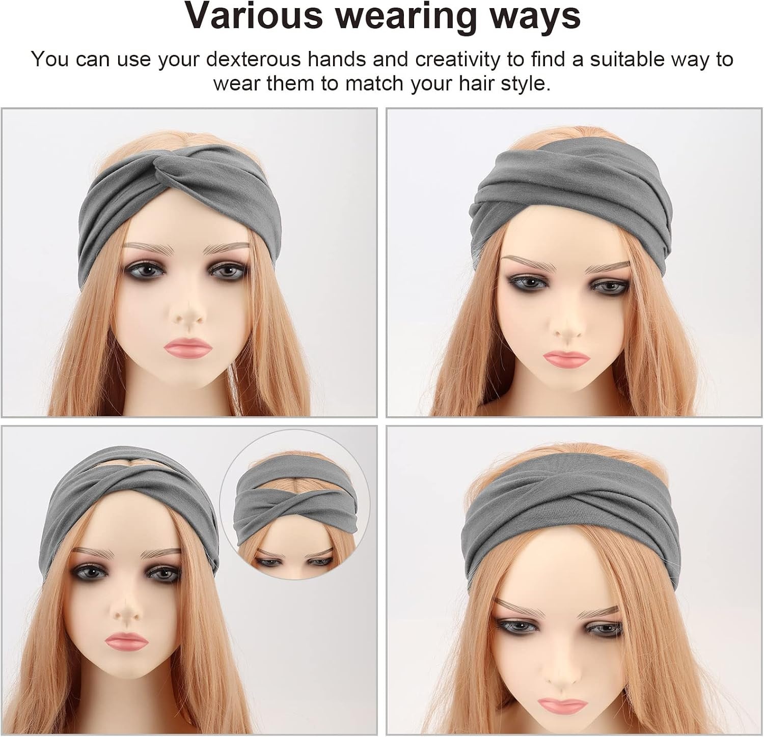 image:imageDRESHOW 8 Pack Headbands for Women Yoga Knotted Headbands Elastic Criss Cross Hair Accessories Sports Head Wrap Non Slip8 Pack G