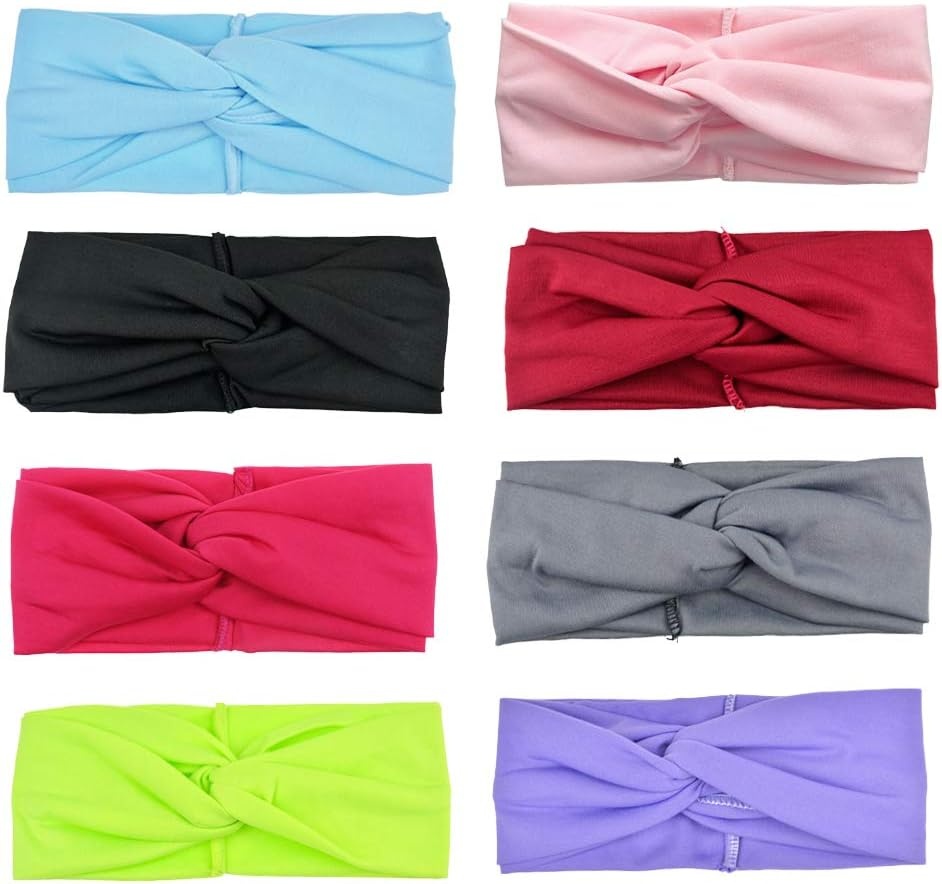 image:imageDRESHOW 8 Pack Headbands for Women Yoga Knotted Headbands Elastic Criss Cross Hair Accessories Sports Head Wrap Non Slip8 Pack G