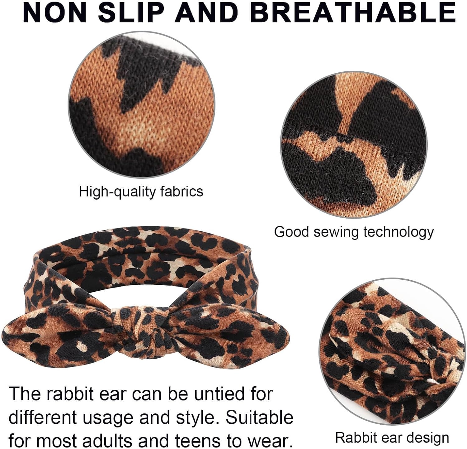 image:imageDRESHOW 8 Pack Headbands for Women Yoga Knotted Headbands Elastic Criss Cross Hair Accessories Sports Head Wrap Non Slip8 Pack Rabbit Ears Bow A