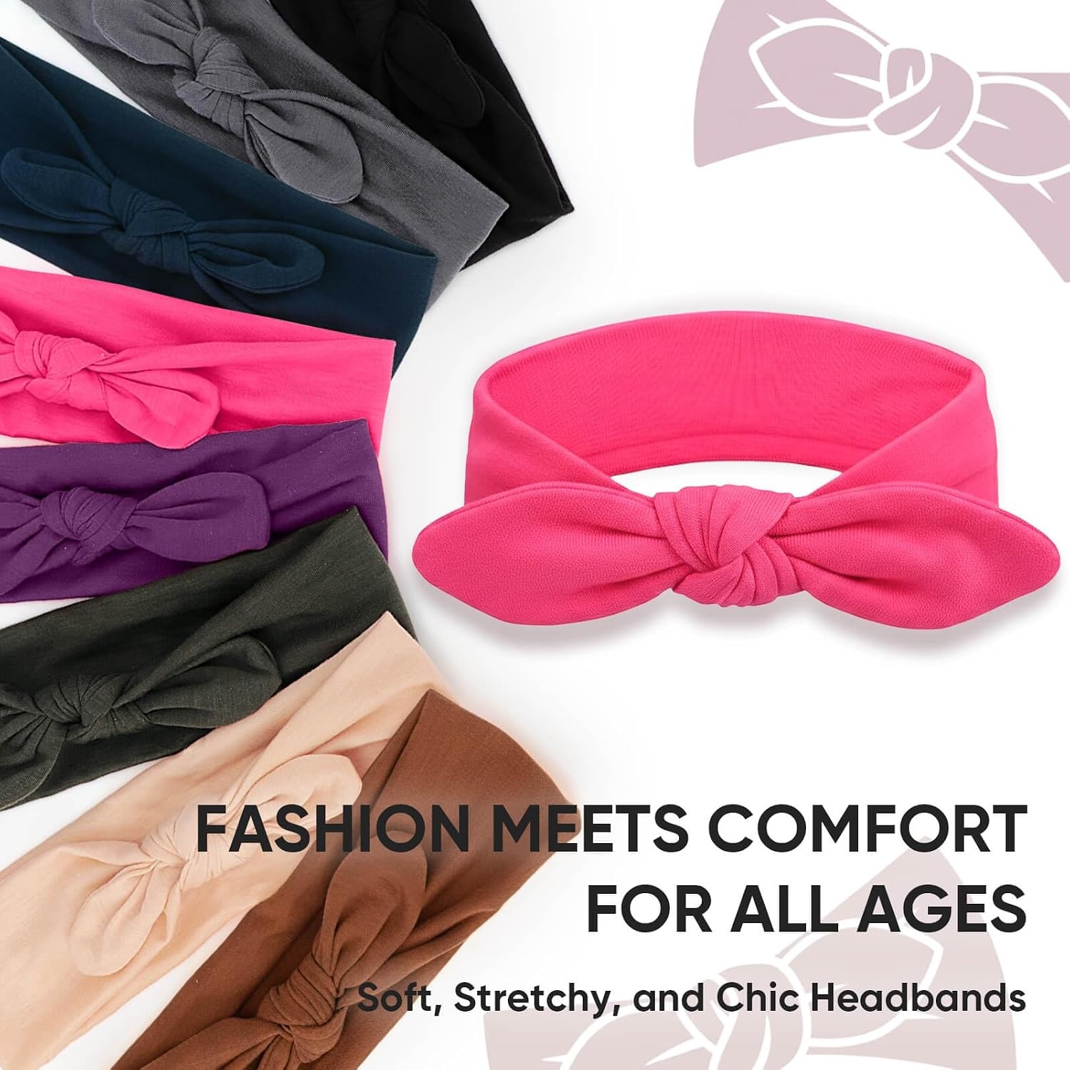 image:imageDRESHOW 8 Pack Headbands for Women Yoga Knotted Headbands Elastic Criss Cross Hair Accessories Sports Head Wrap Non Slip8 Pack Rabbit Ears Bow B