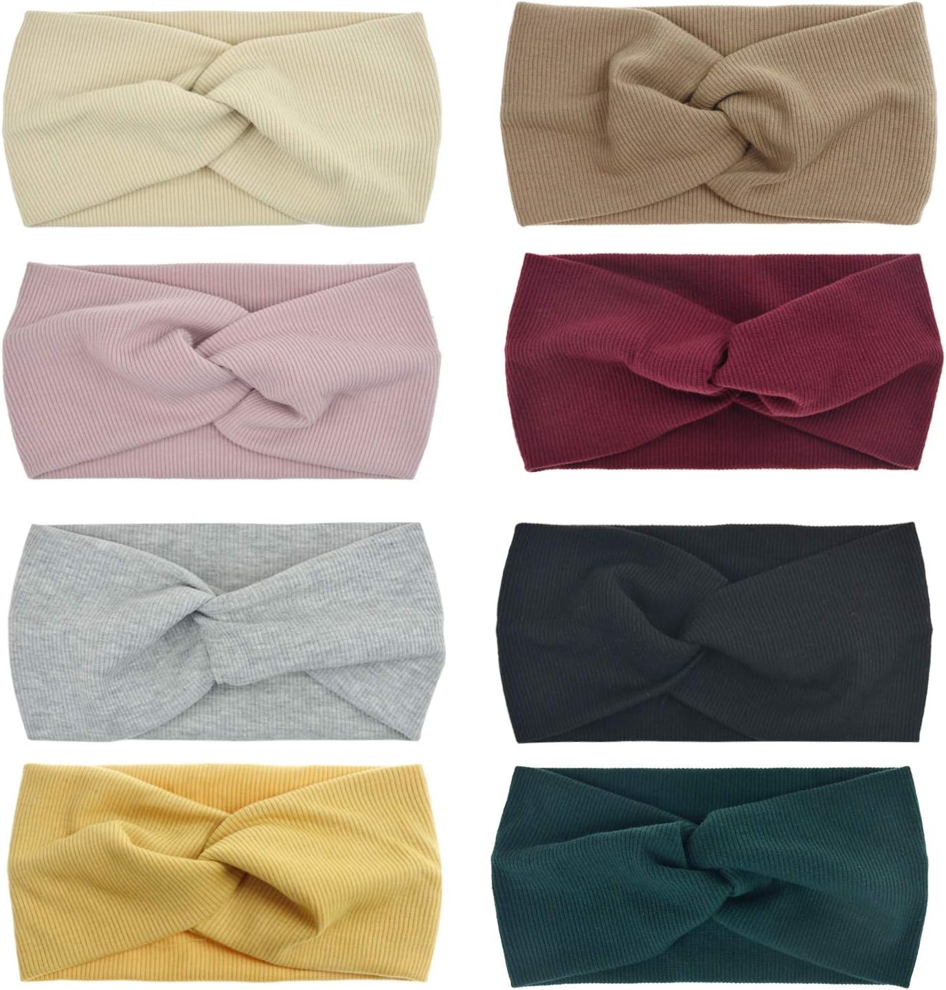 image:imageDRESHOW 8 Pack Headbands for Women Yoga Knotted Headbands Elastic Criss Cross Hair Accessories Sports Head Wrap Non Slip8 Pack Ribbing Cross Headbands