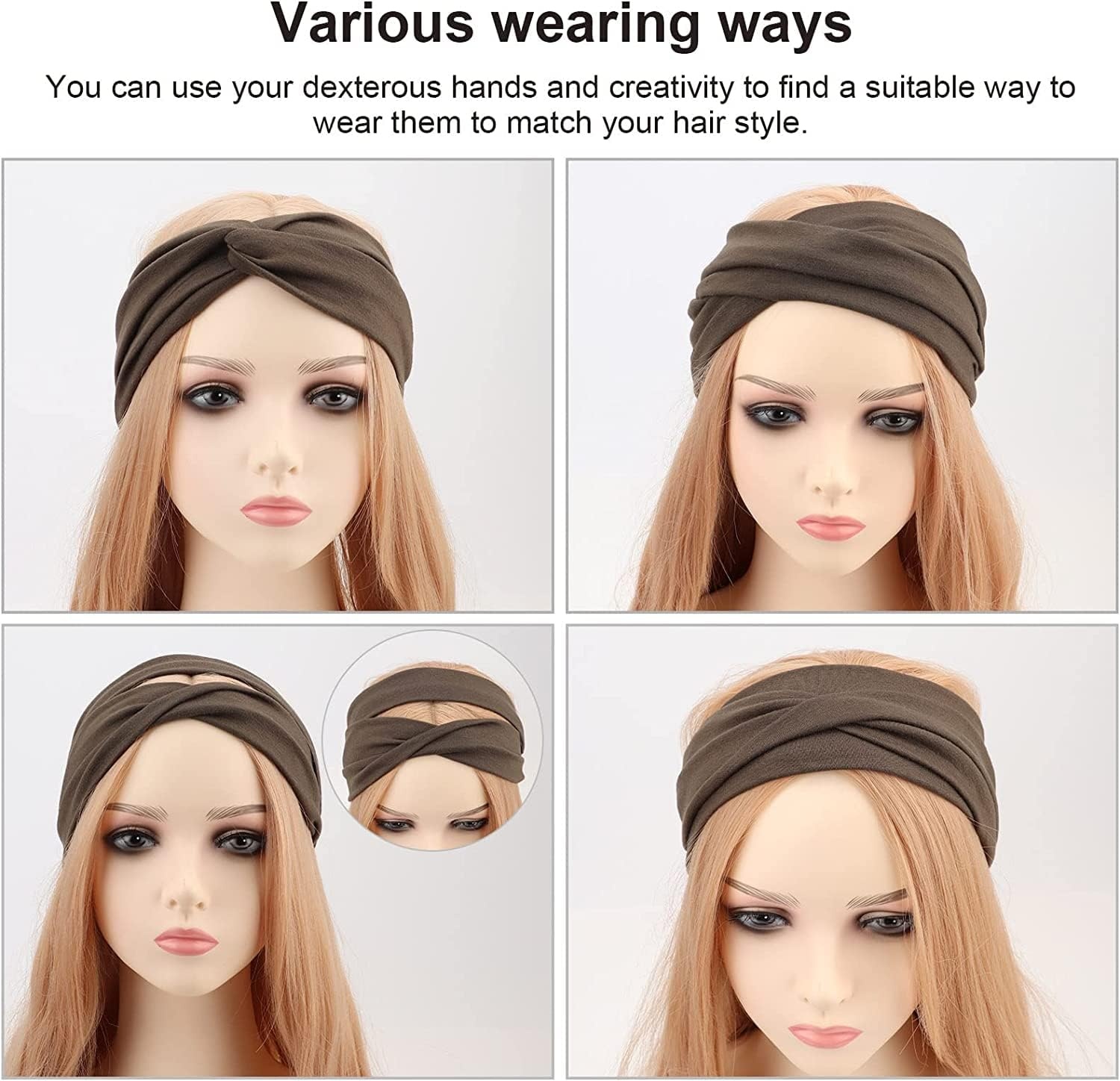 image:imageDRESHOW 8 Pack Headbands for Women Yoga Knotted Headbands Elastic Criss Cross Hair Accessories Sports Head Wrap Non SlipMulticolor