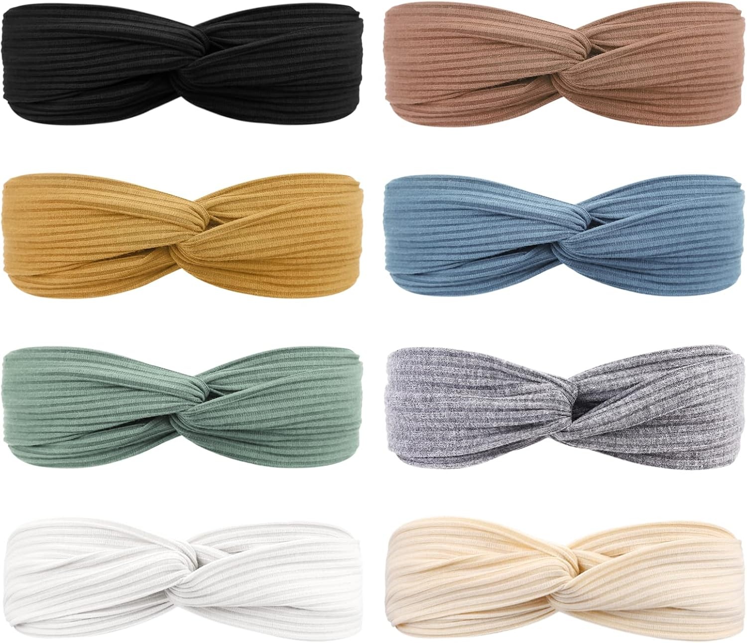 image:imageDRESHOW 8 Pack Headbands for Women Yoga Knotted Headbands Elastic Criss Cross Hair Accessories Sports Head Wrap Non SlipRibbed Neutral Essential Tones