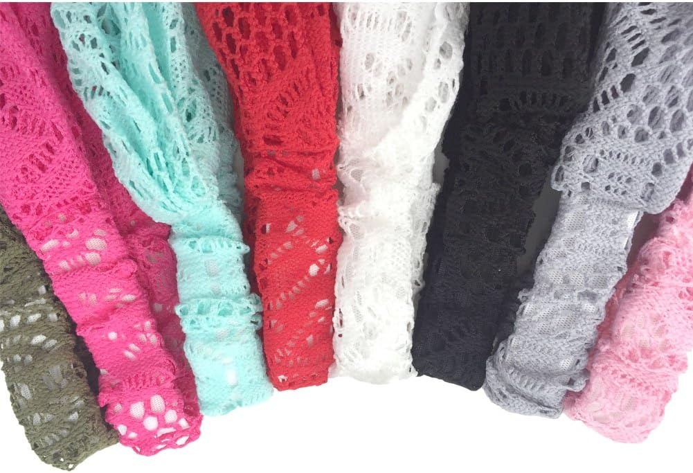 image:imageDRESHOW 8 Pack Headbands for Women Yoga Knotted Headbands Elastic Criss Cross Hair Accessories Sports Head Wrap Non SlipU8 Pack Lace Wide Headband a